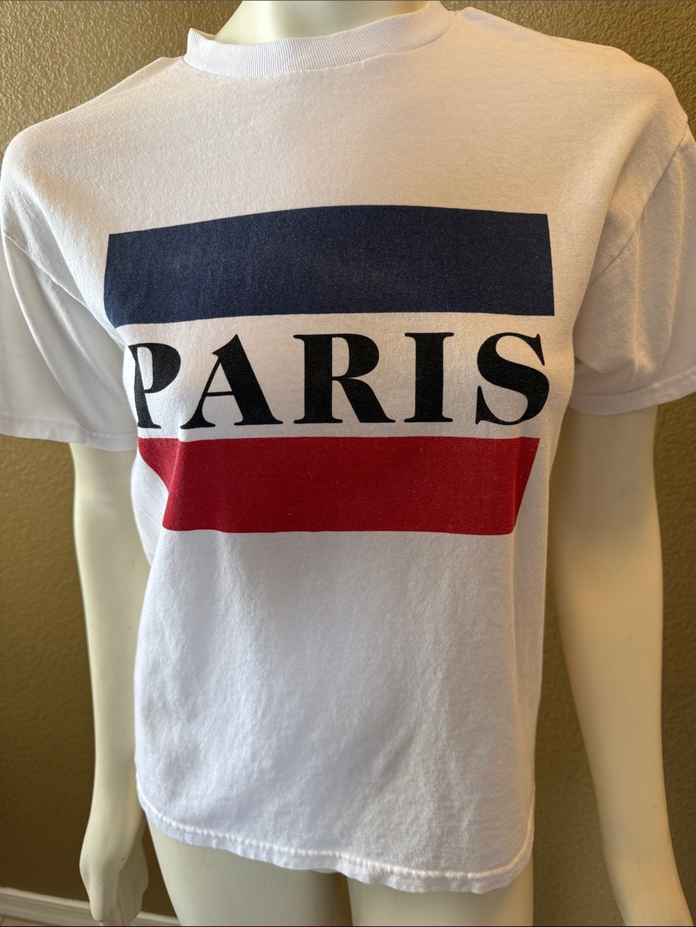 Paris Graphic White T-Shirt with Navy and Red Stripes